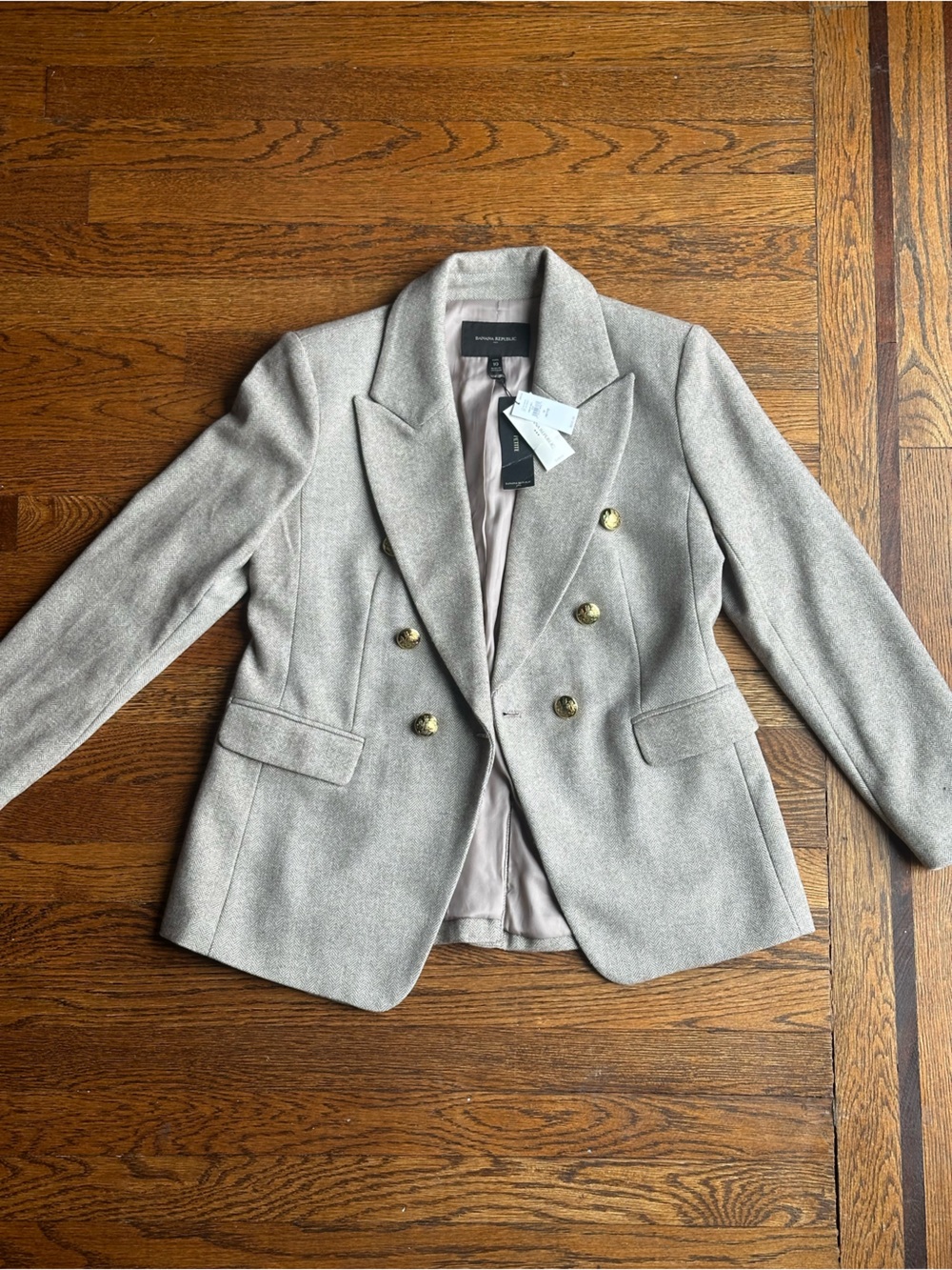 Banana Republic Wool Houndstooth Blazer in Gray Size 6 NWT (petite 10)